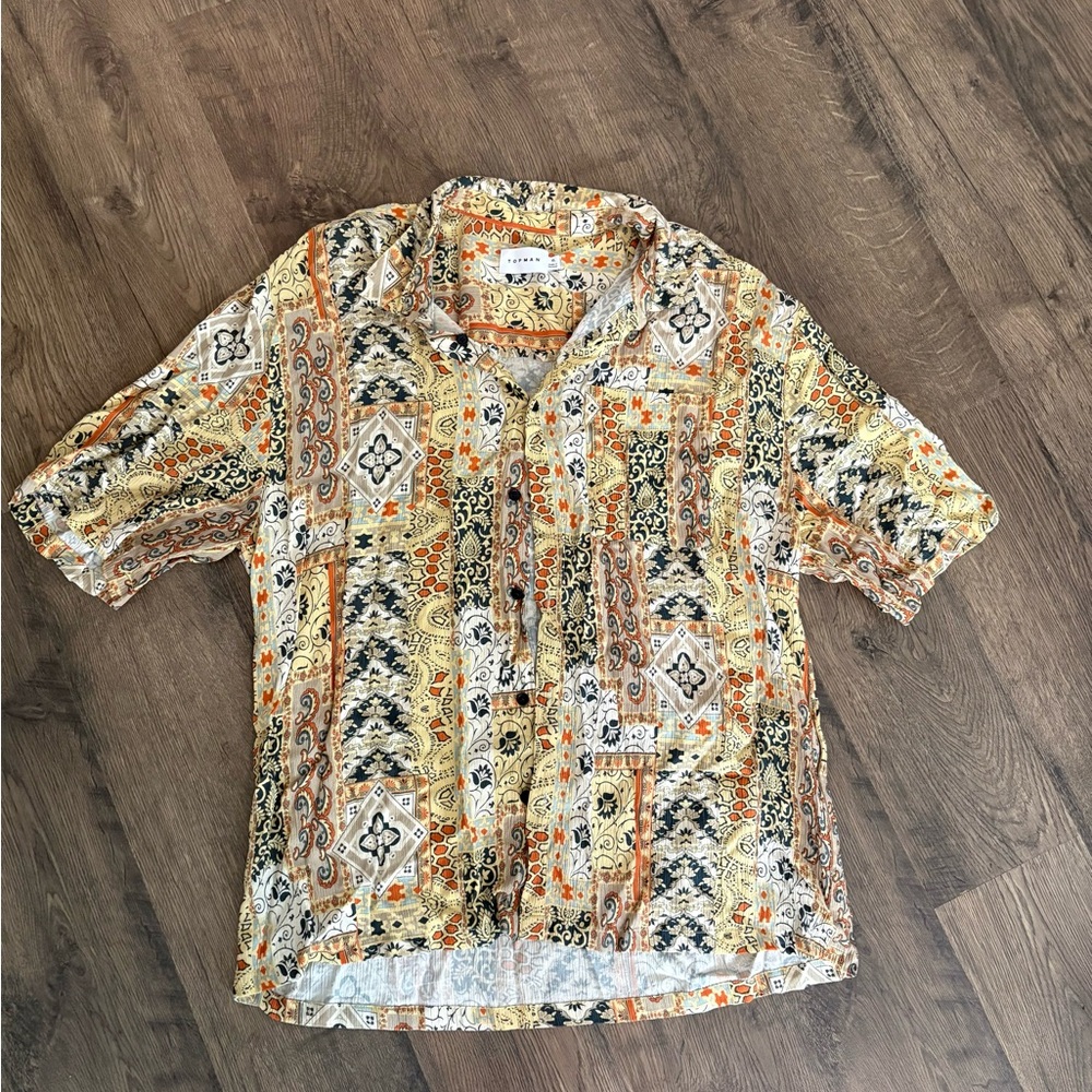 Topman Orange and Black Patterned Casual Shirt